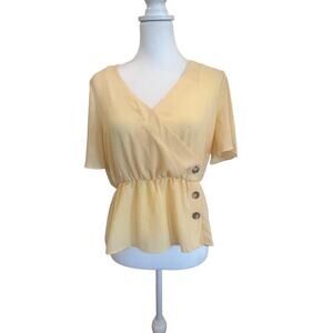 PINK ROSE SHORT BELL SLEEVE YELLOW LIGHTWEIGHT WOMENS TOP SIZE LARGE